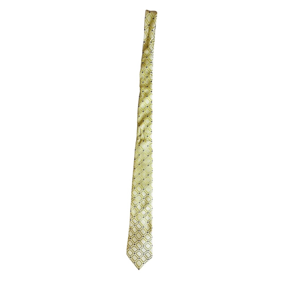 WeiShang Mens 100 Silk Hand Made Light Green Geometric Diamond Pattern Neck Tie - Picture 2 of 5